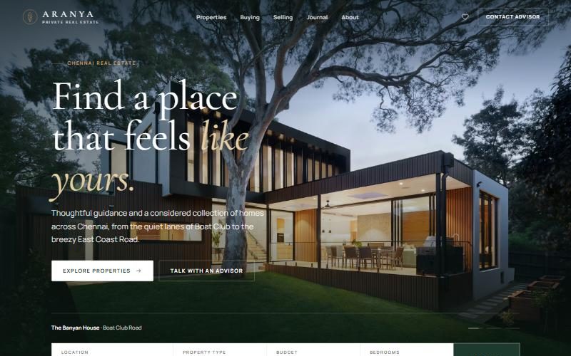 Aranya Estates website preview